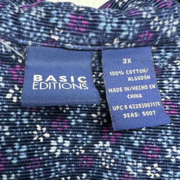 Basic Editions Floral Corduroy Shacket Womens 3X Lightweight Cotton Sustainable - Picture 2 of 11